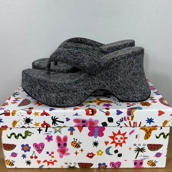 New Jeffrey Campbell Denim Drippin Sandal in Black Women's 7 - Picture 3 of 7